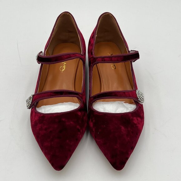 Burgundy Velvet Flats with Crystal Embellishments - Picture 2 of 5